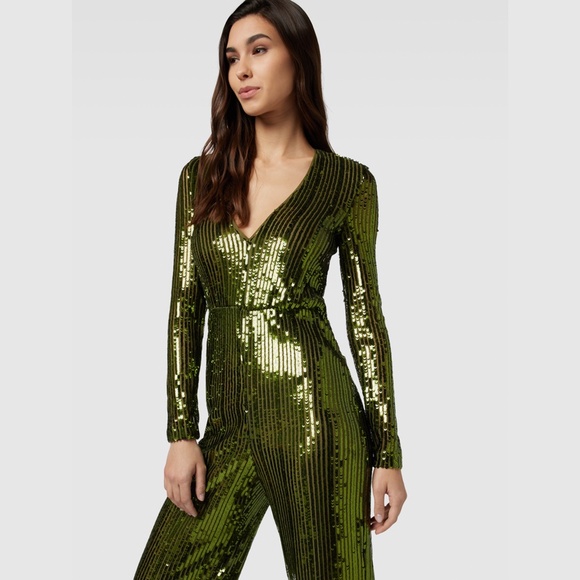 Mango Women's Shimmering Olive Wide-Leg Jumpsuit, Size M. - Picture 4 of 16